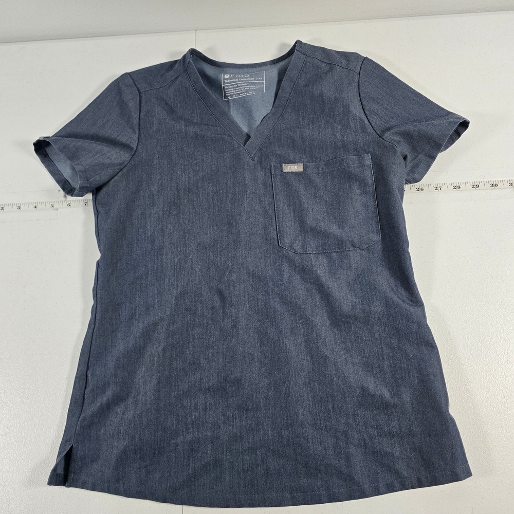 FIGS‎ Catarina Scrub Top Womens XS Navy Blue V-Neck One-Pocket FW1000 Technical
